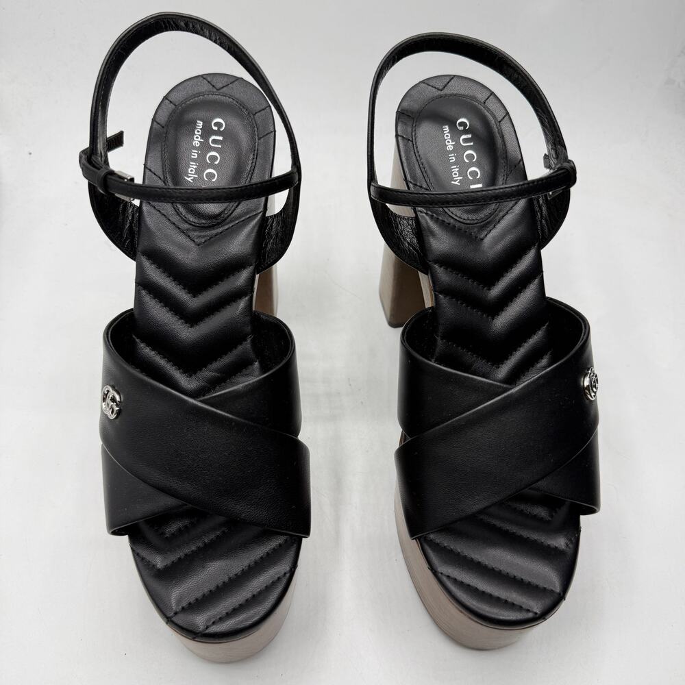NEW Gucci Women's Black Double G Leather Platform Sandals Size EU 40 / US 10 - Picture 3 of 12